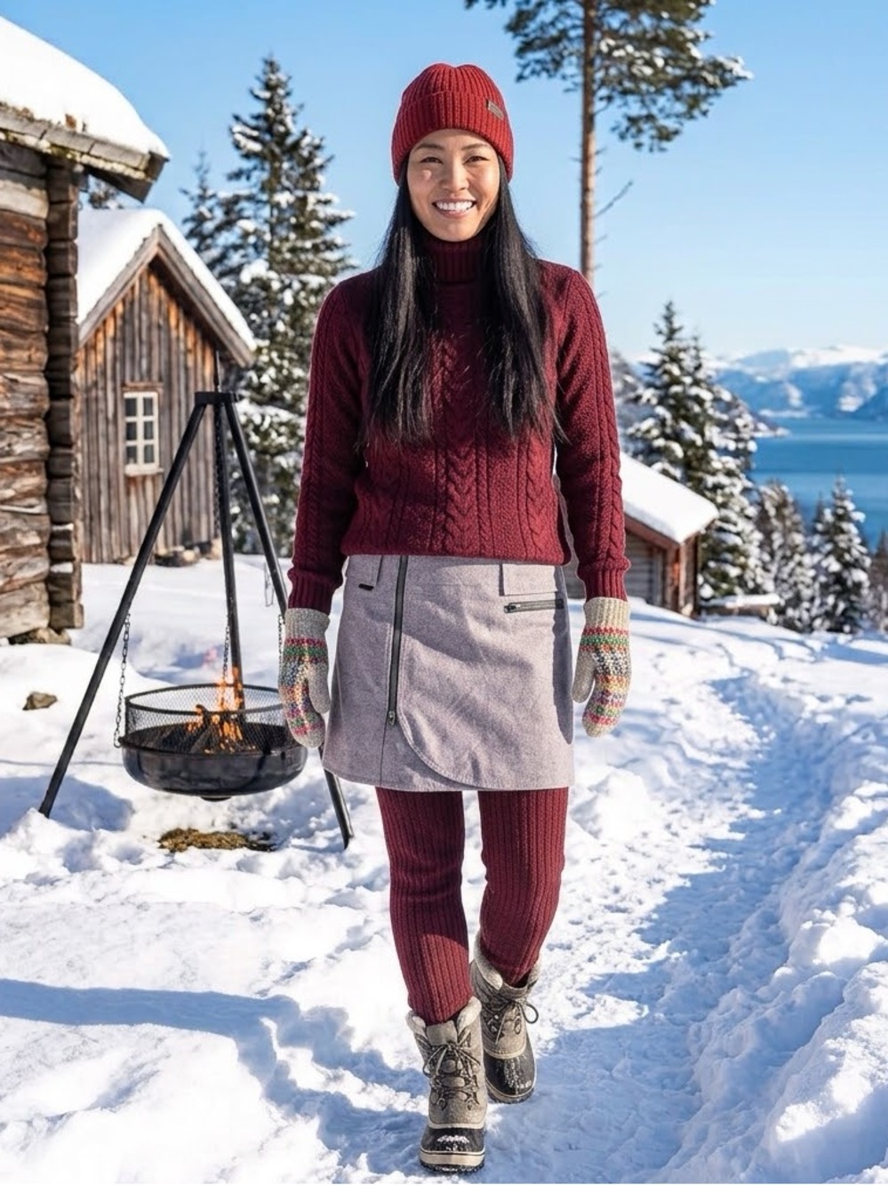 SKHOOP Zipper-Front Wool Gray Mini Skirt